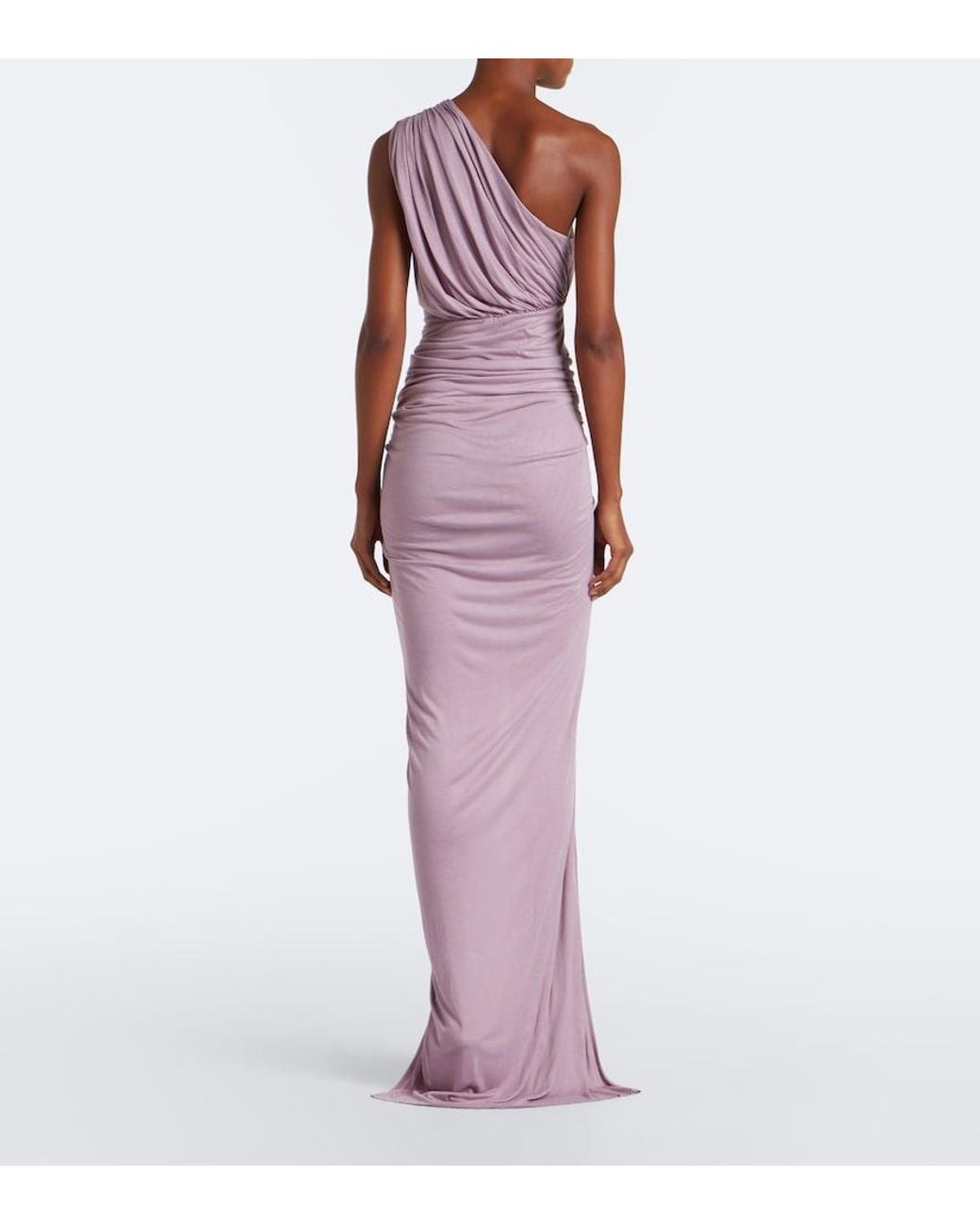 Rick Owens Purple Lilies Avra Ruched One-Shoulder Jersey Gown