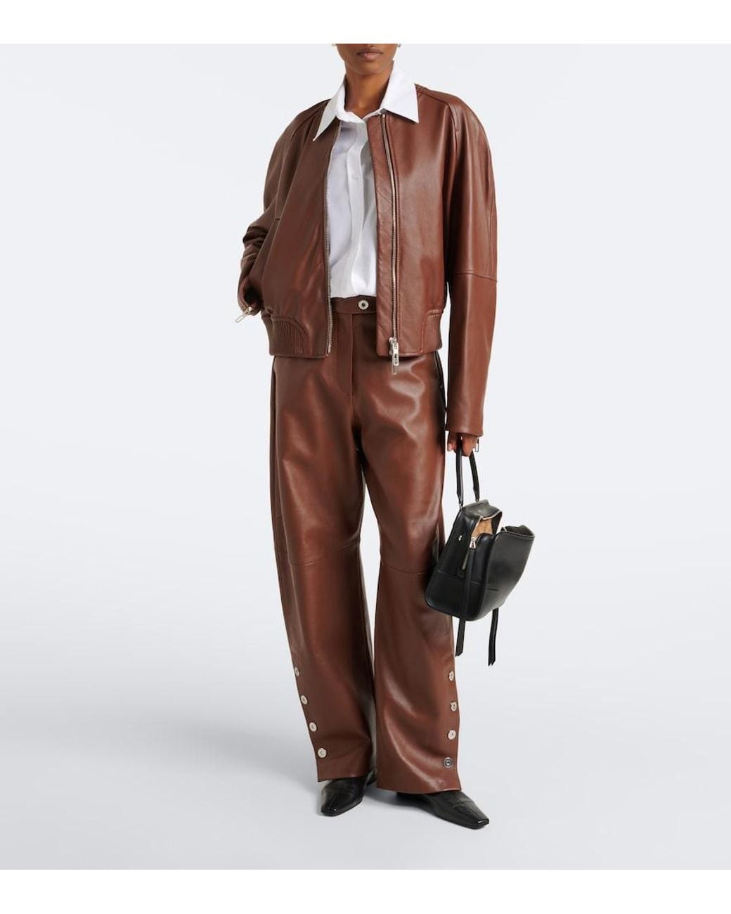 Sportmax Brown Leather Bomber Jacket