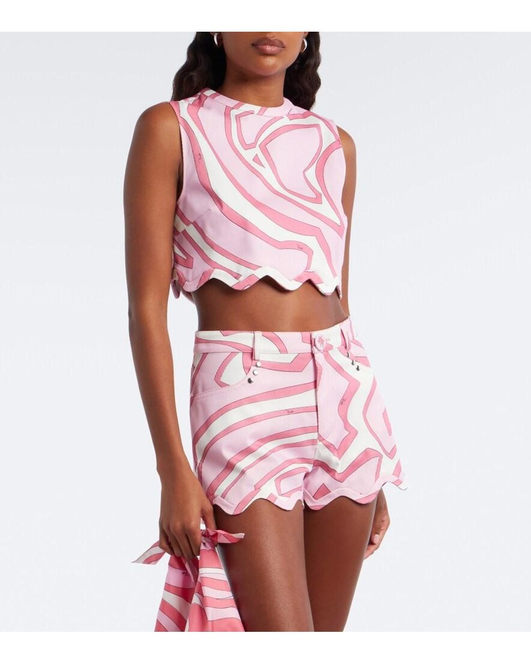 Emilio Pucci Pink Labirinto Cotton-Blend Jersey Crop Top