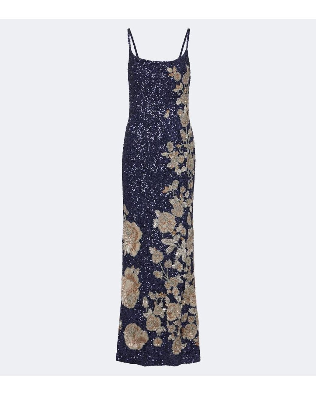 La Fuori Blue Celestial Bloom Embellished Gown
