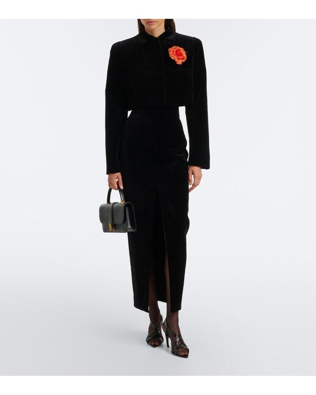 Khaite Black Lachlan Cotton Velvet Pencil Skirt