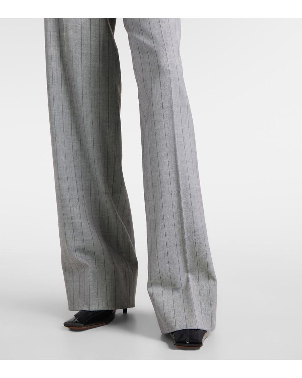 Stella McCartney Gray Striped Wool Wide-Leg Pants