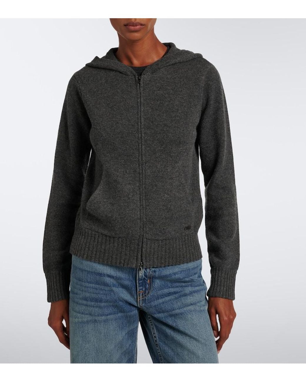 Max Mara Gray Cashmere Zip-Up Hoodie