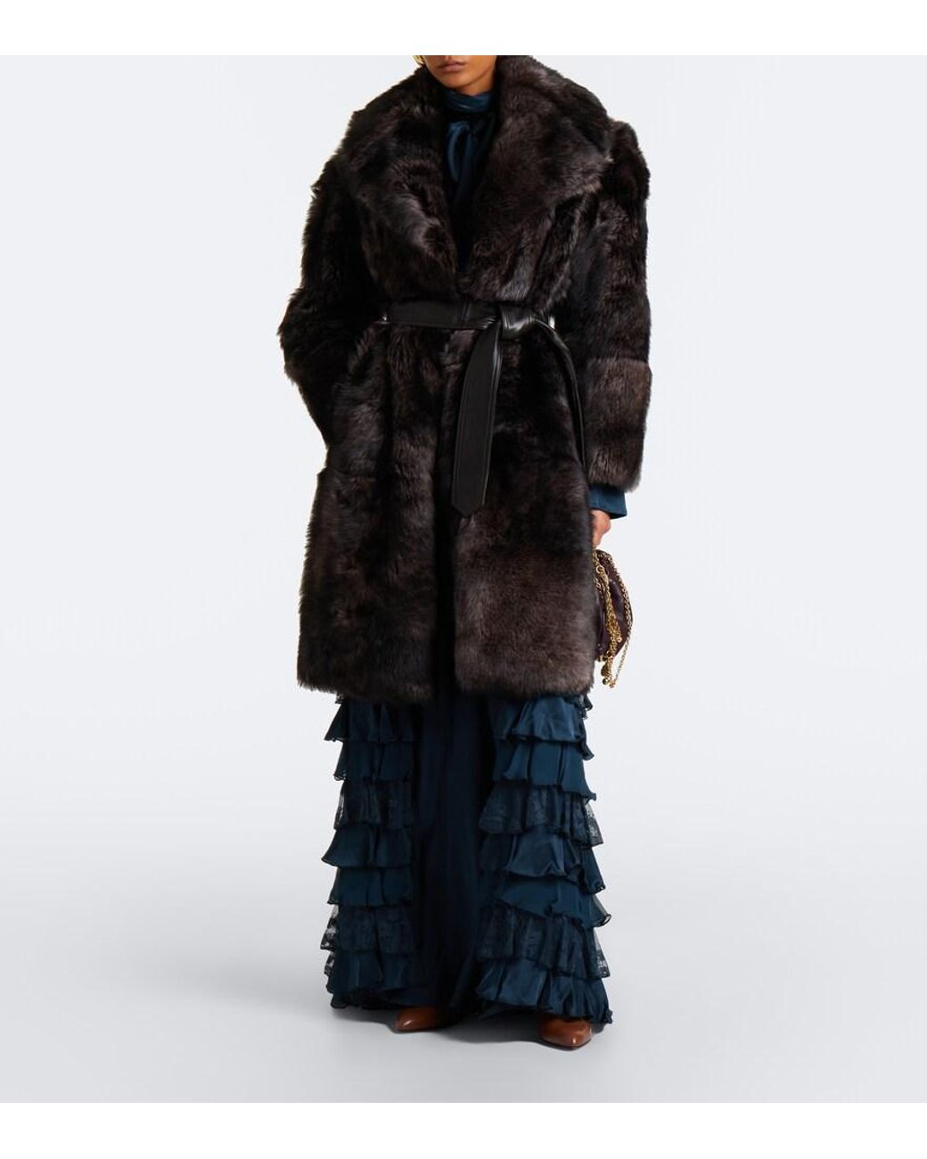 Zimmermann Black Valiant Leather-Trimmed Shearling Wrap Coat