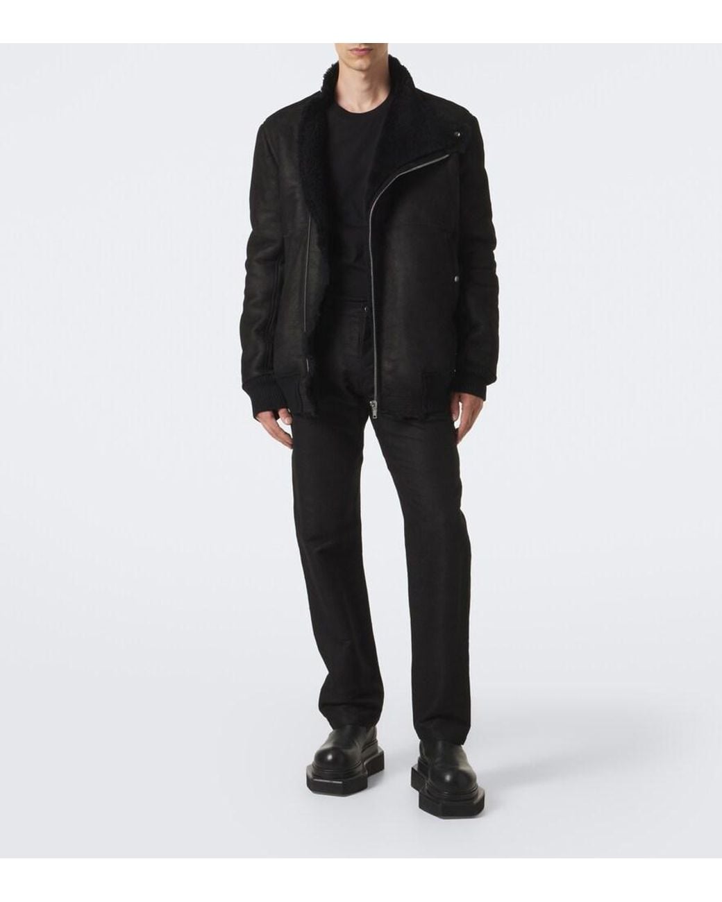 Rick Owens Black Hollywood Flight Leather Jacket for men