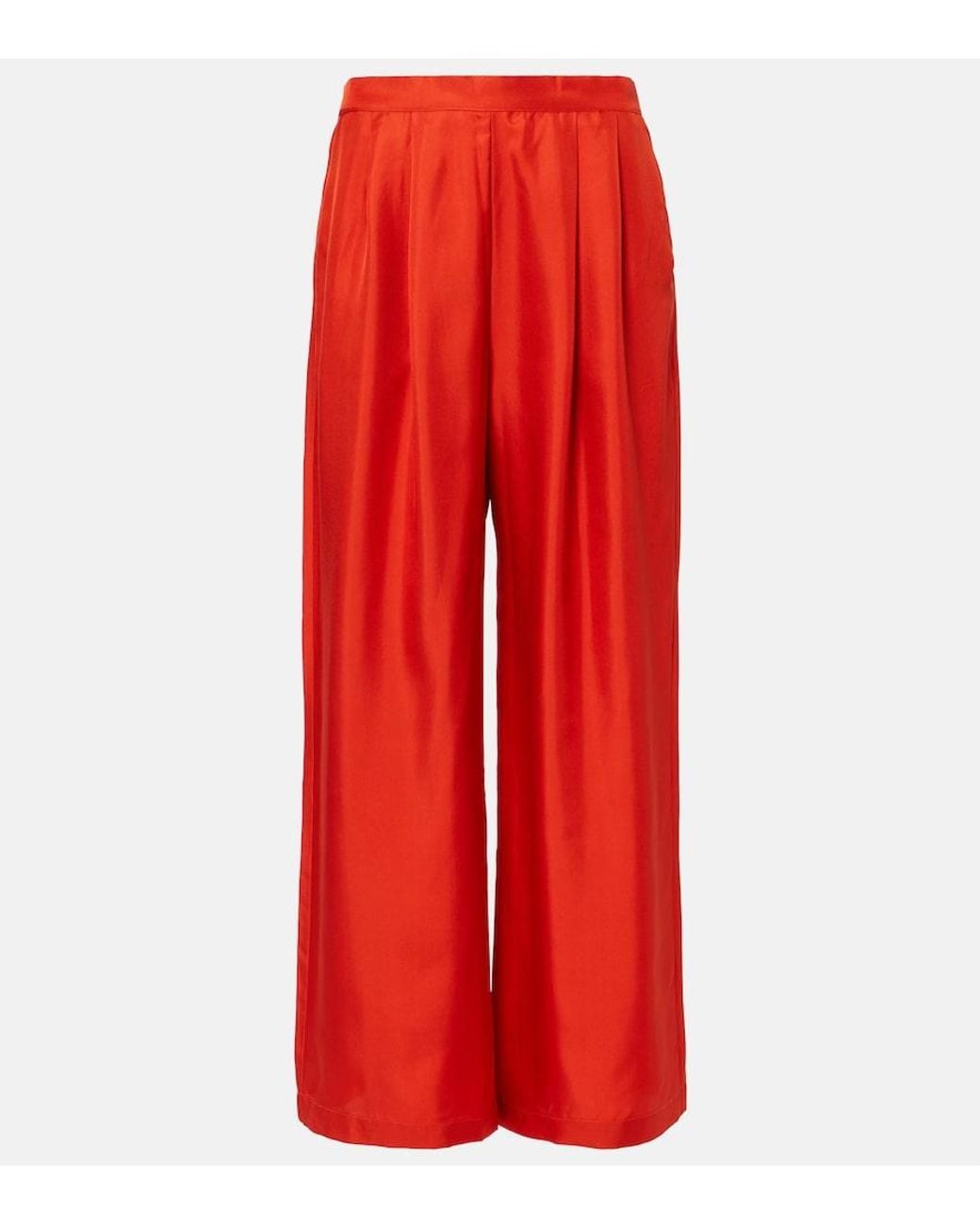Asceno Red Isola Silk Twill Wide-Leg Pants