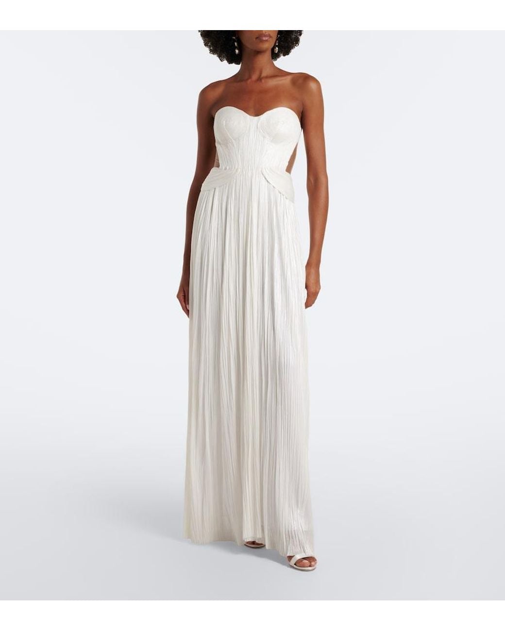 Maria Lucia Hohan White Kamina Cutout Silk Tulle Bustier Gown