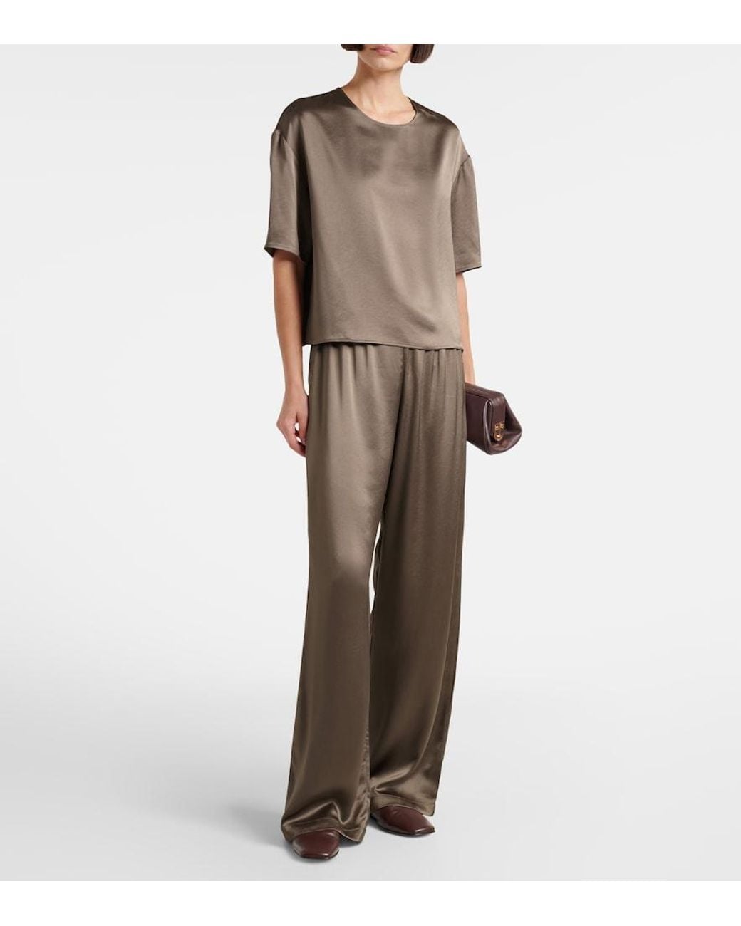 Leset Brown Barb Satin Wide-Leg Pants
