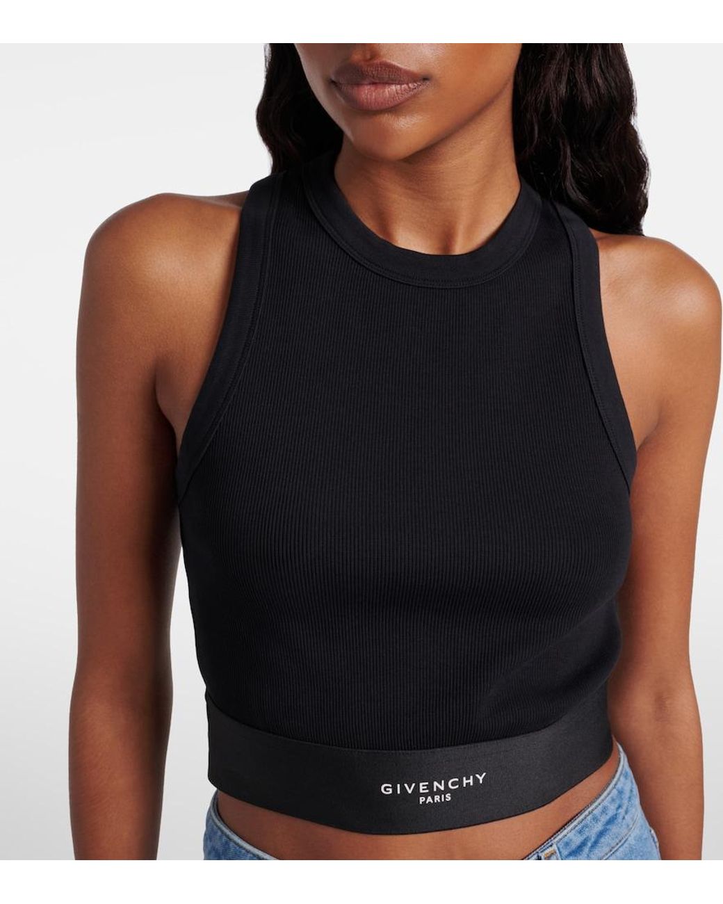 Givenchy Blue Logo Ribbed-Knit Cropped Cotton Tank Top