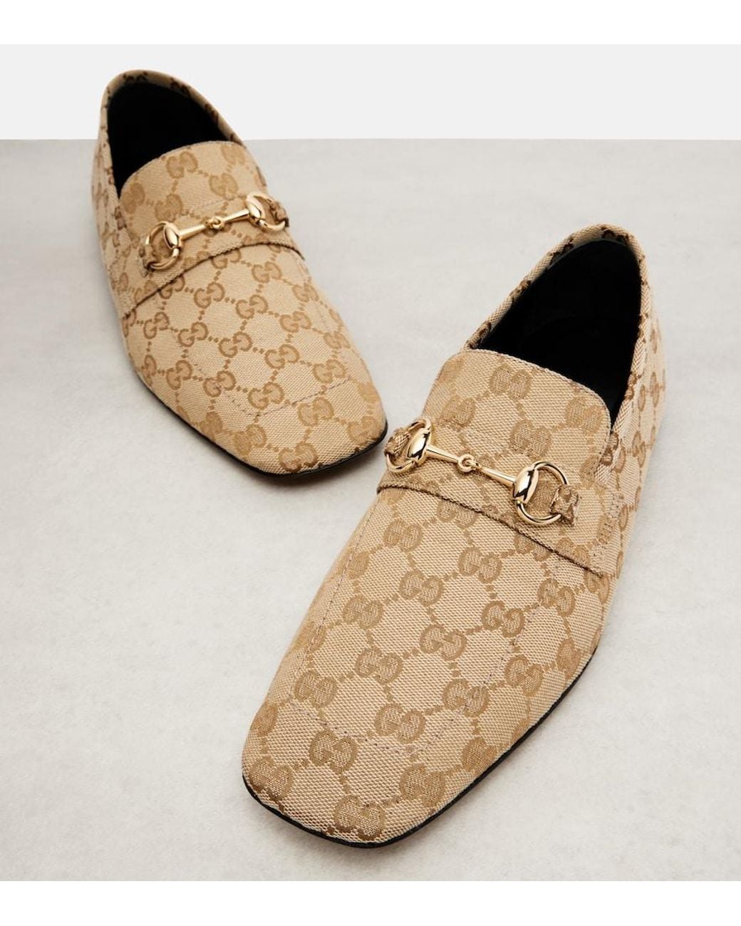 Gucci Natural Horsebit Gg Canvas Loafers