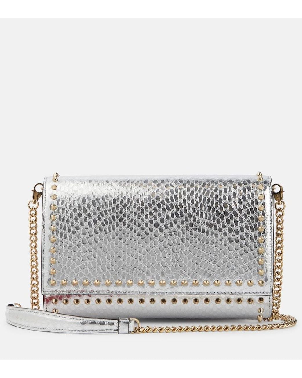 Christian Louboutin Gray Paloma Snake-Effect Leather Clutch