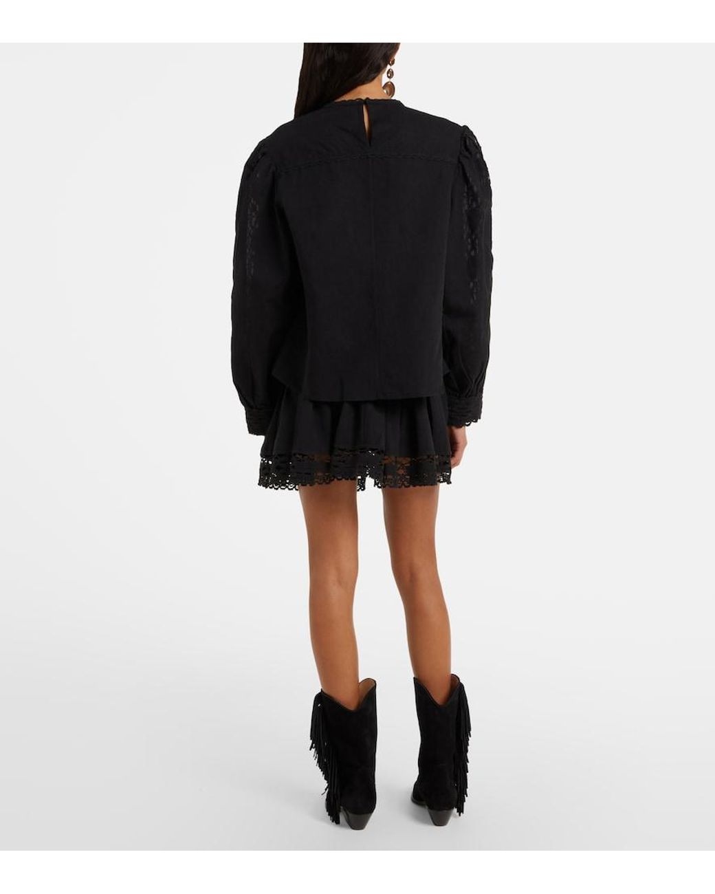 Isabel Marant Black Valmira Embroidered Linen And Cotton Blouse
