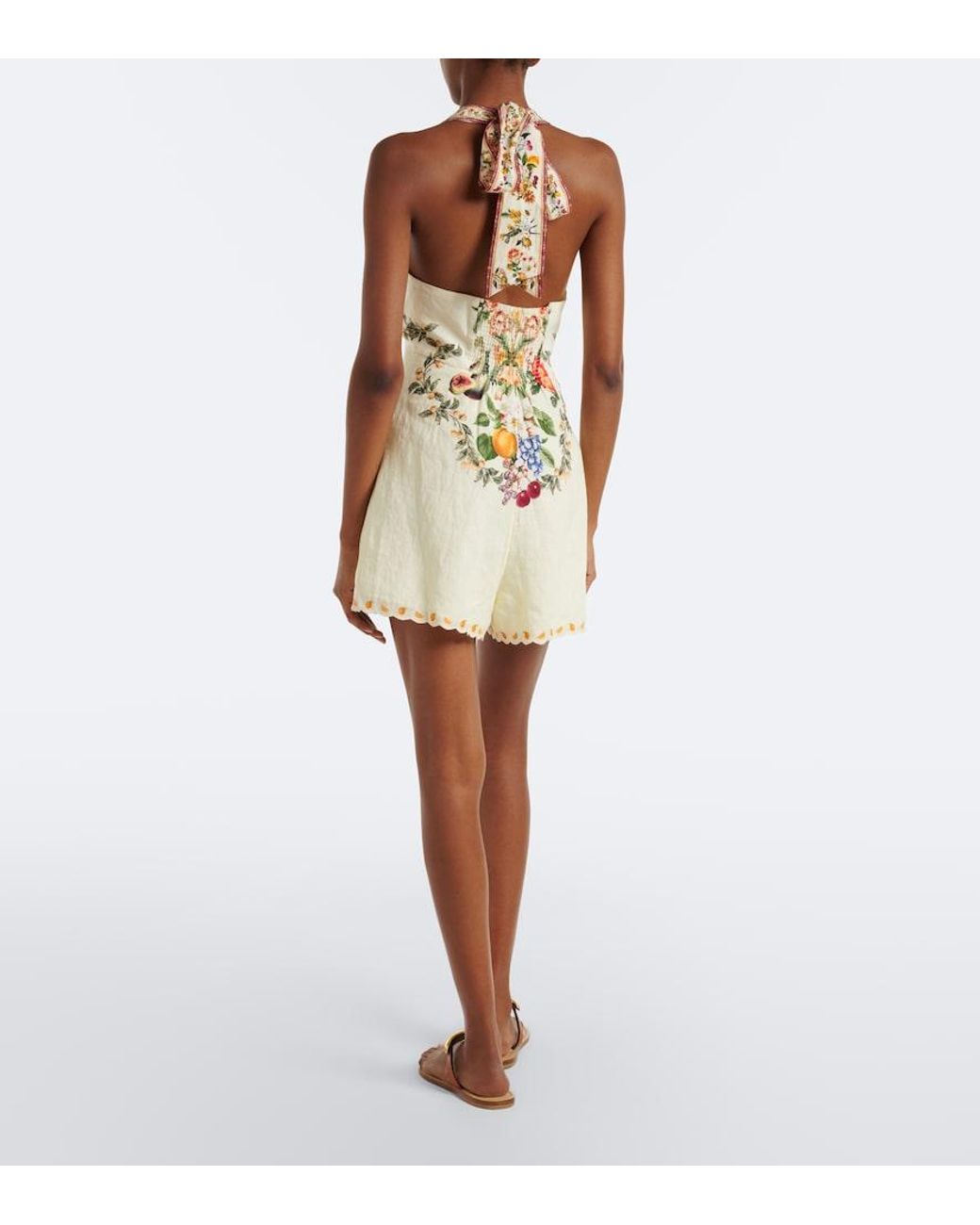 Camilla Metallic Embellished Halterneck Linen Romper