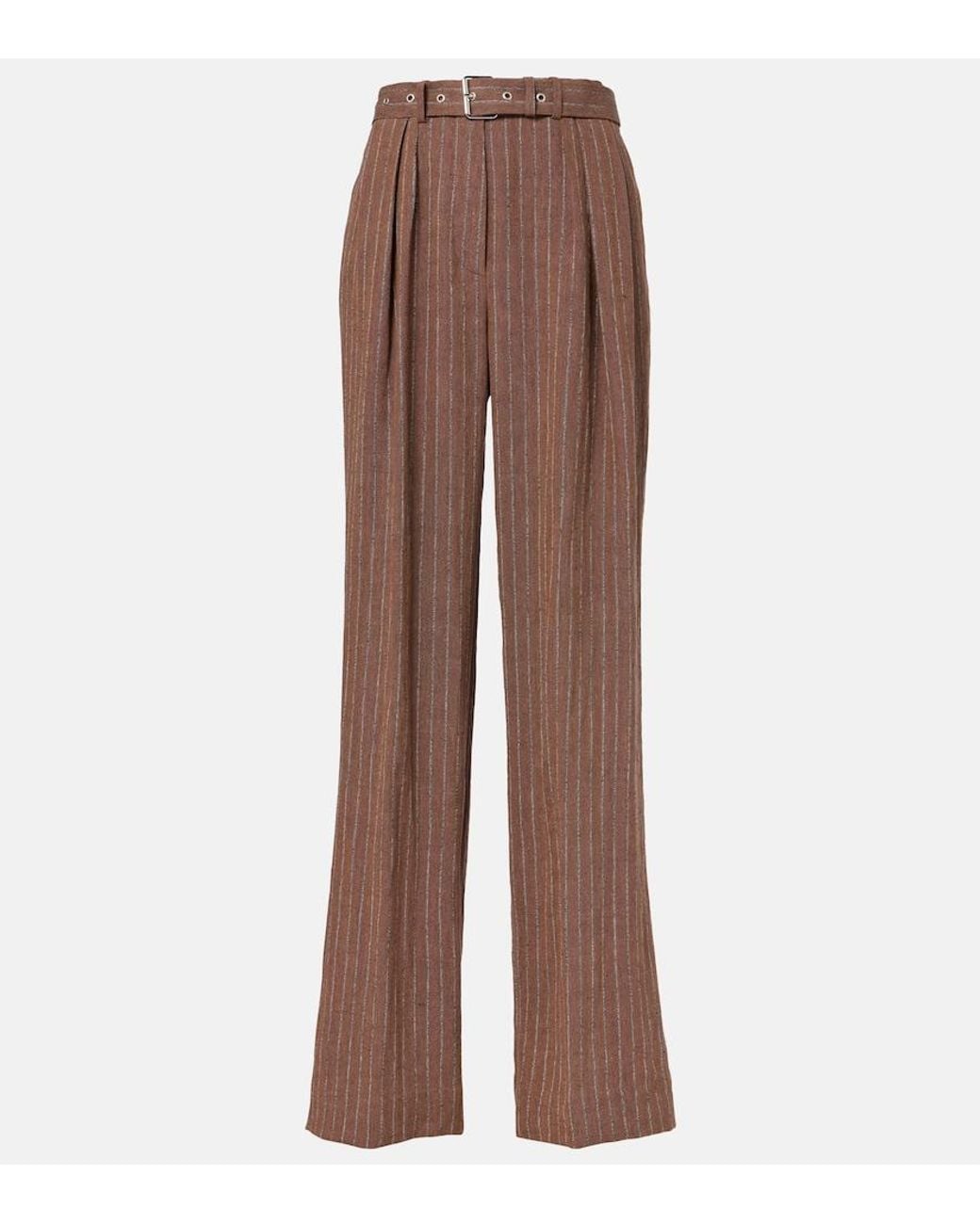Dries Van Noten Brown Linen-Blend Wide-Leg Pants