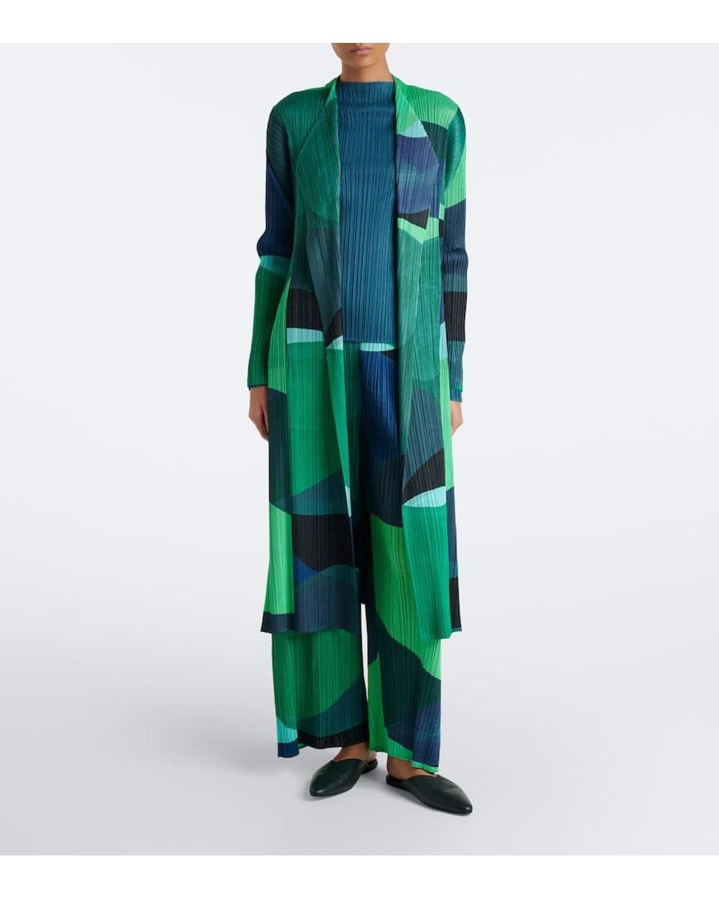 Pleats Please Issey Miyake Green Orbit Pleated Wide-Leg Pants