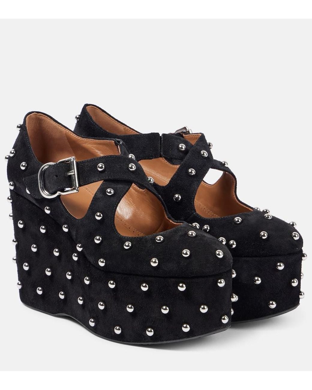Alaïa Black Crisscrossed Studded Suede Ballet Flats