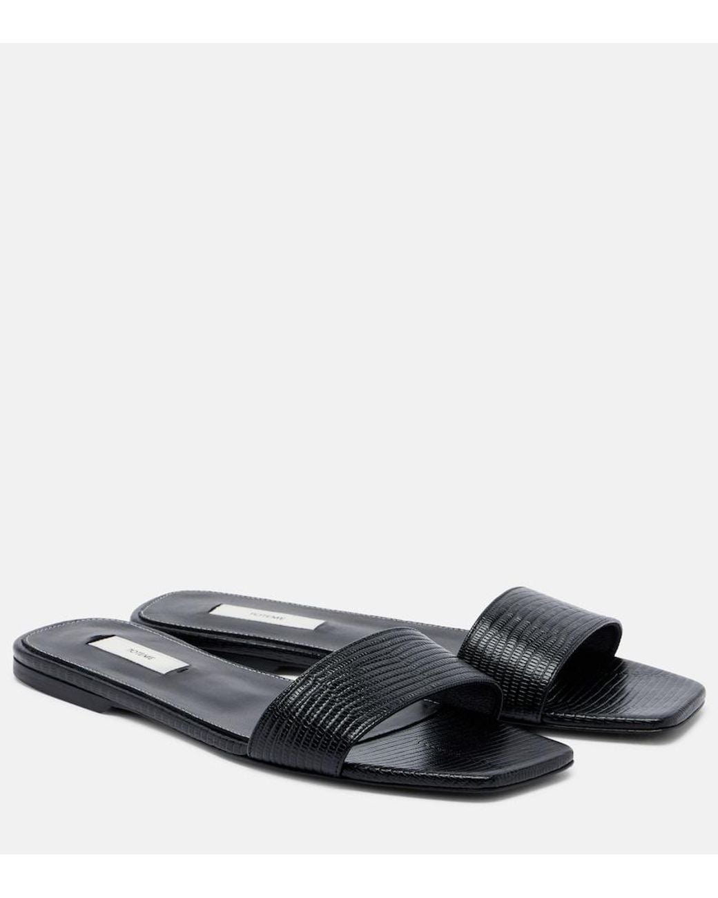 Totême Black Lizard-Effect Leather Slides