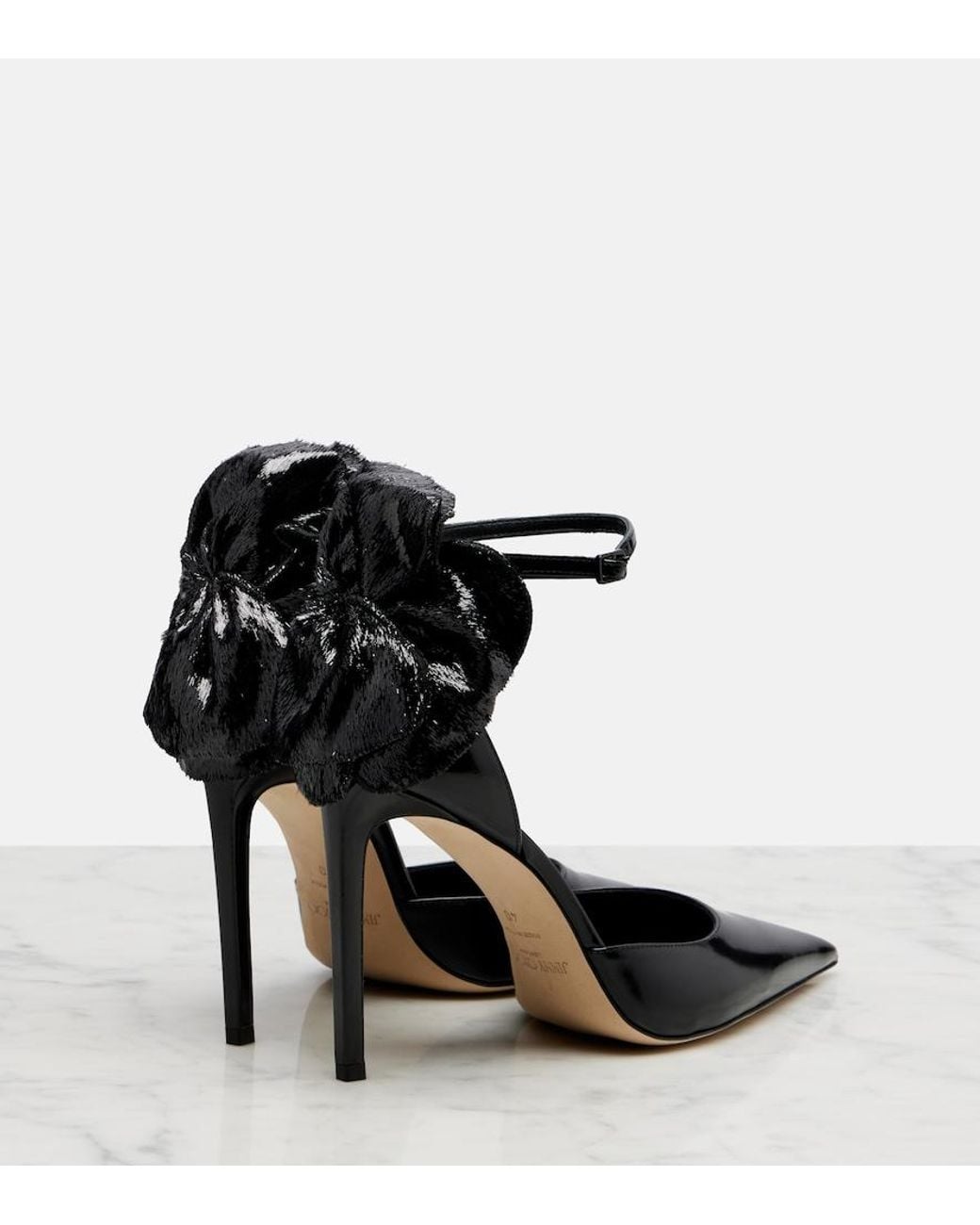 Jimmy Choo Black Marja 100 Floral-Applique Leather Pumps