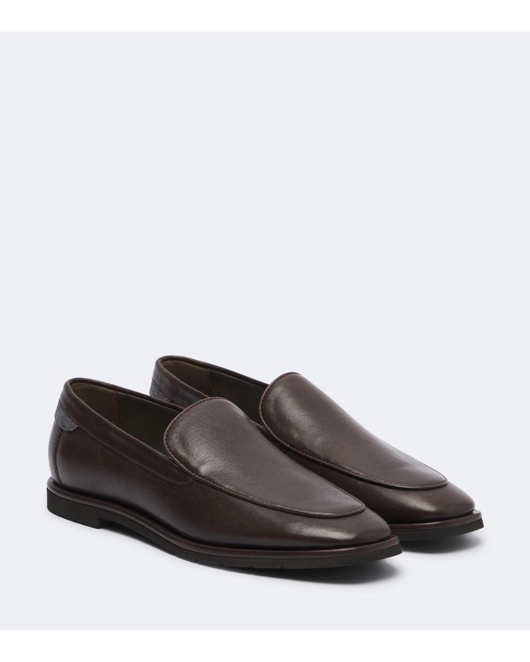 Brunello Cucinelli Brown Monili Leather Loafers