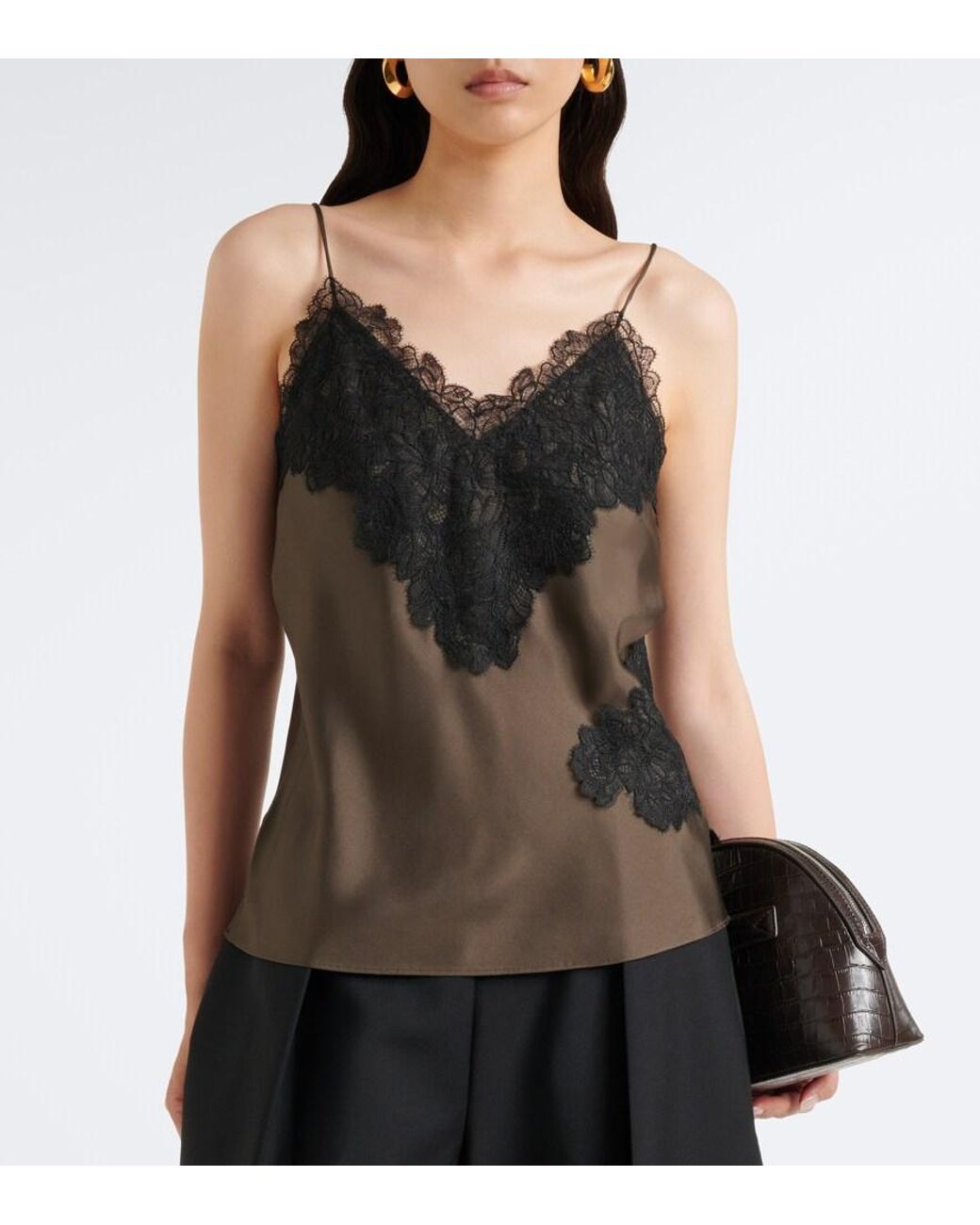 Rohe Black Lace-Trimmed Silk Satin Camisole
