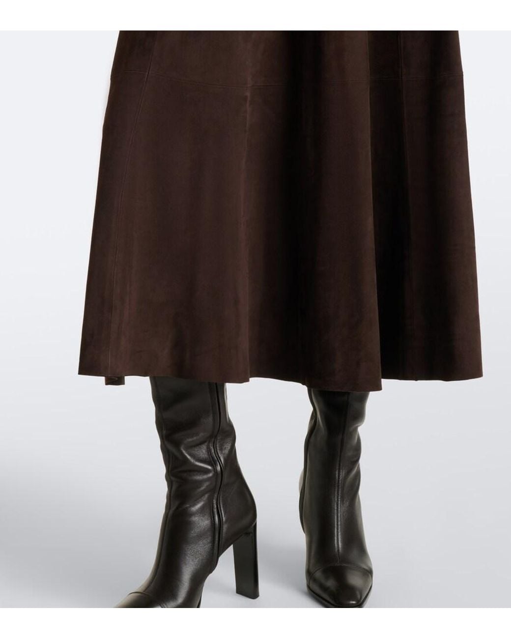 Nour Hammour Brown Garnier Suede Midi Skirt