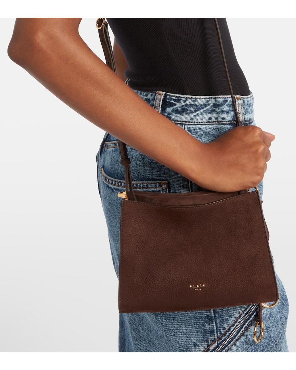 Alaïa Brown Le Click Small Suede Shoulder Bag