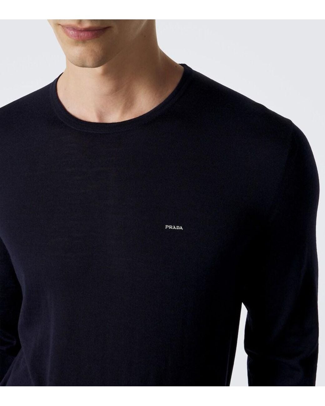 Prada Blue Logo Virgin Wool Sweater for men
