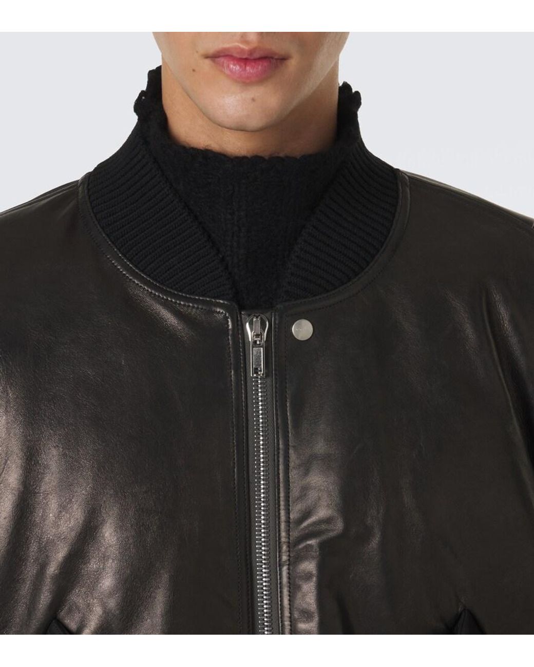 Rick Owens Black Secchia Flight Leather Down Jacket for men