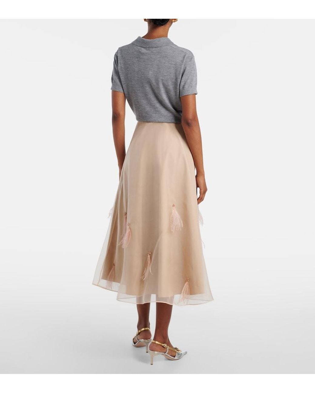 Dorothee Schumacher Natural Sheer Volumes Silk Organza Midi Skirt