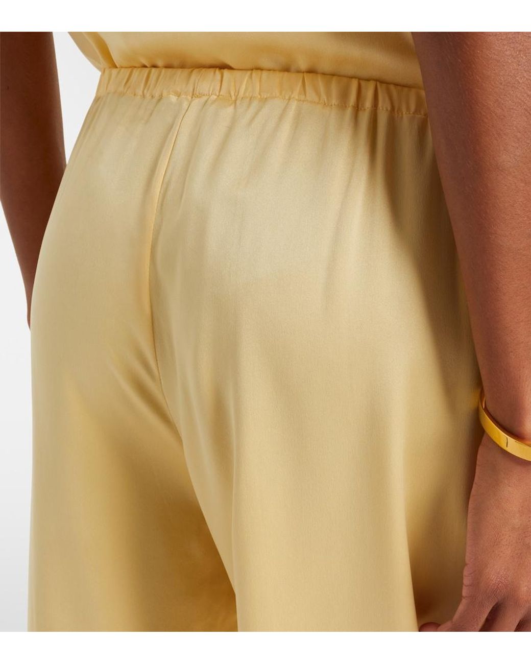 Asceno Natural Loreto Silk Charmeuse Wide-Leg Pants