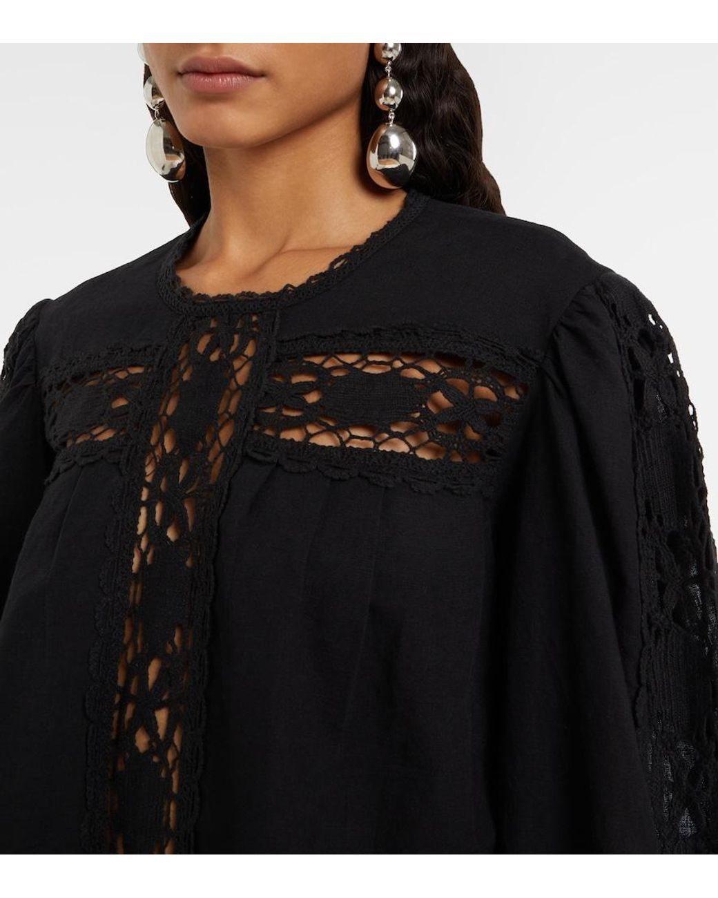 Isabel Marant Black Valmira Embroidered Linen And Cotton Blouse