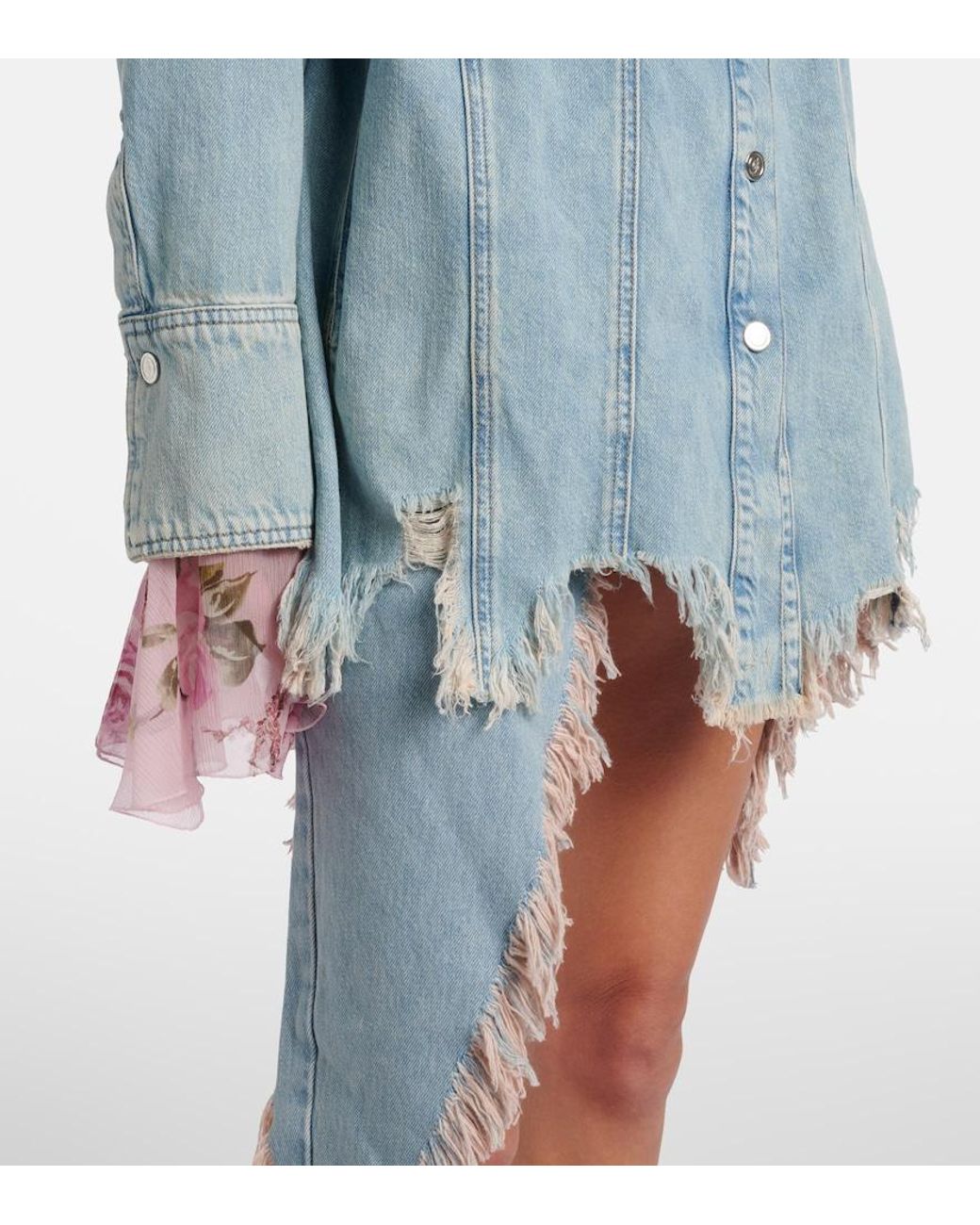 Blumarine Blue Asymmetric Distressed Denim Miniskirt