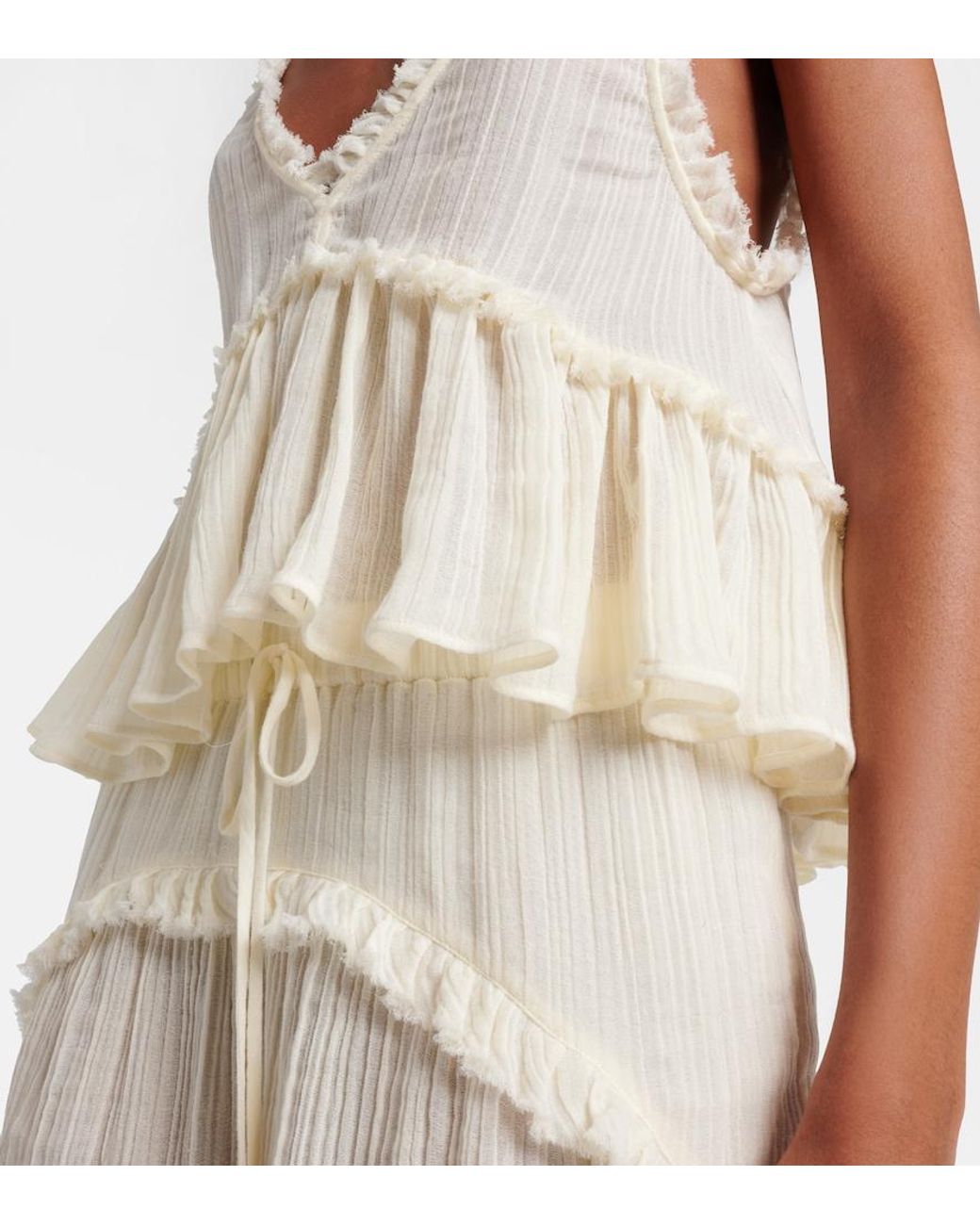 The Attico White Ruffled Cotton Camisole Top
