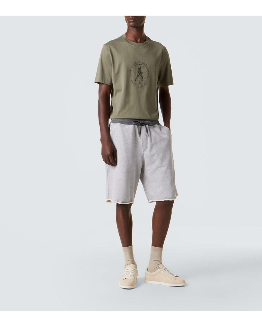 Brunello Cucinelli Green Printed Cotton Jersey T-Shirt for men