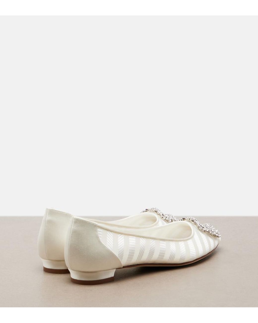 Manolo Blahnik White Hangisi Embellished Organza Ballet Flats