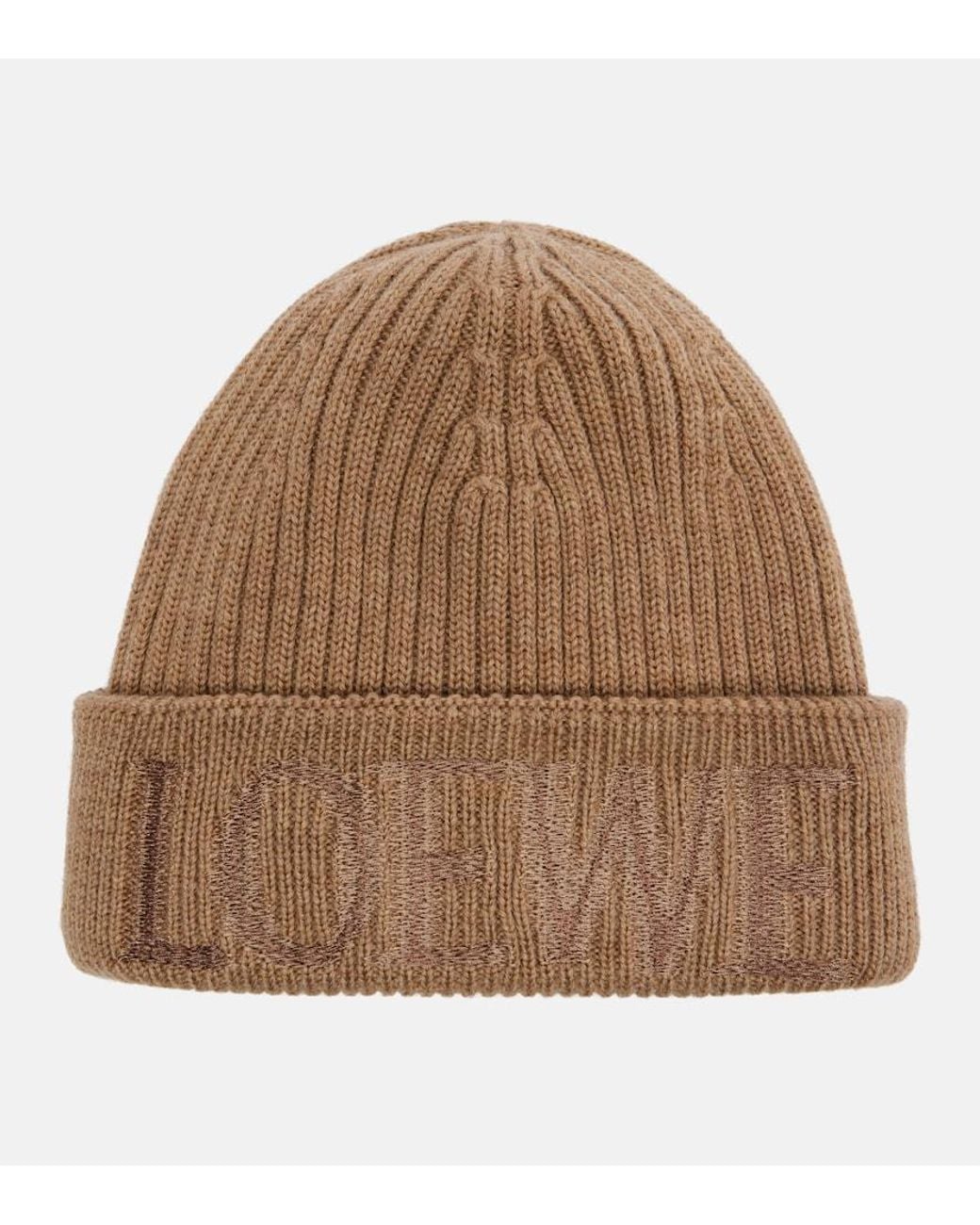 Loewe Brown Logo Embroidered Ribbed-Knit Wool Beanie