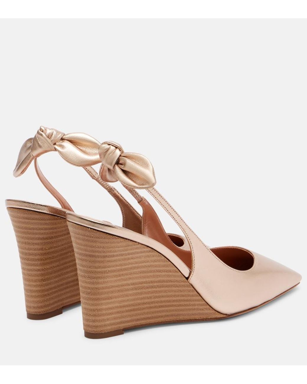 Aquazzura Brown Very Bow Tie 85 Leather Wedges