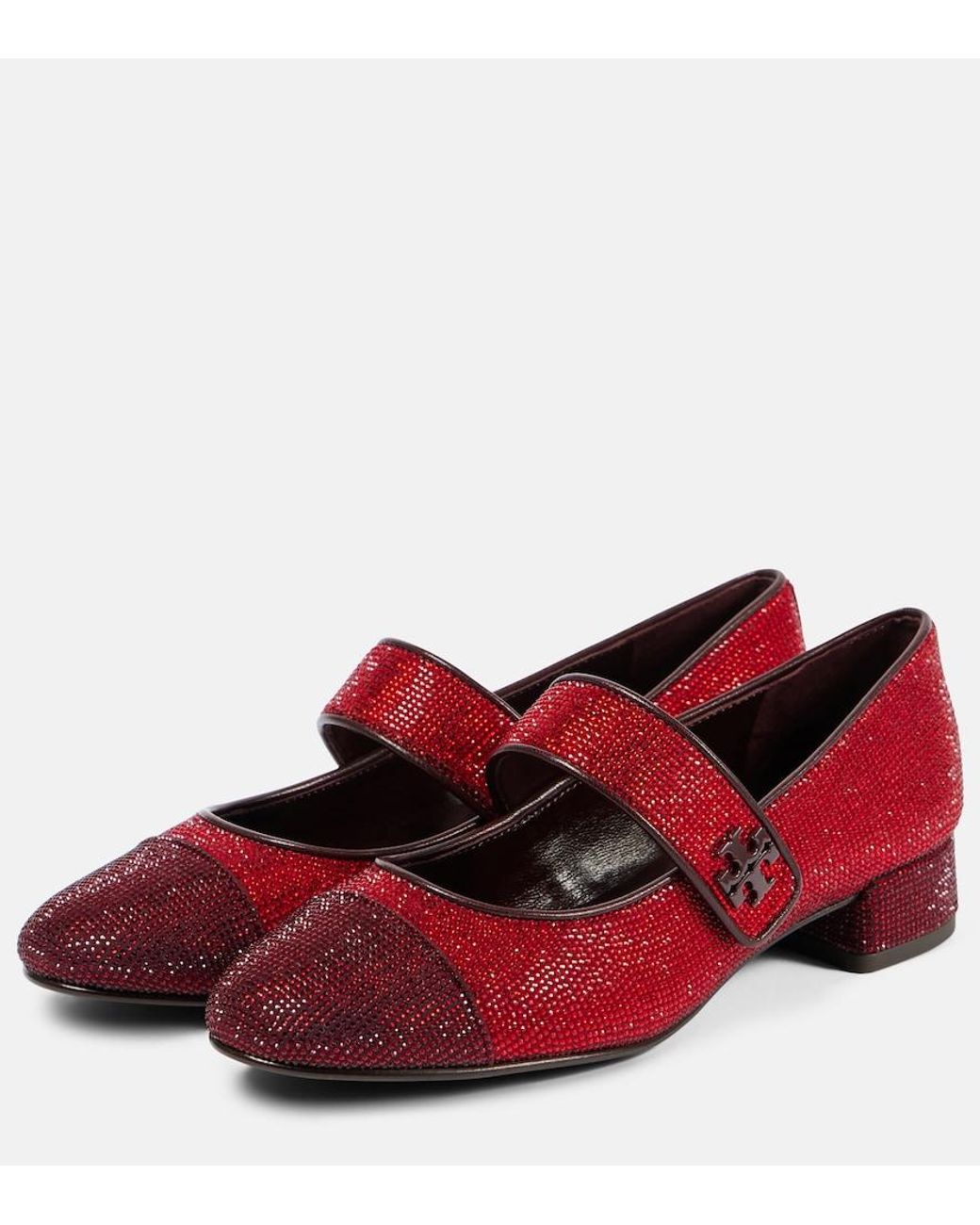 Tory Burch Red Embellished Leather Mary Jane Pumps