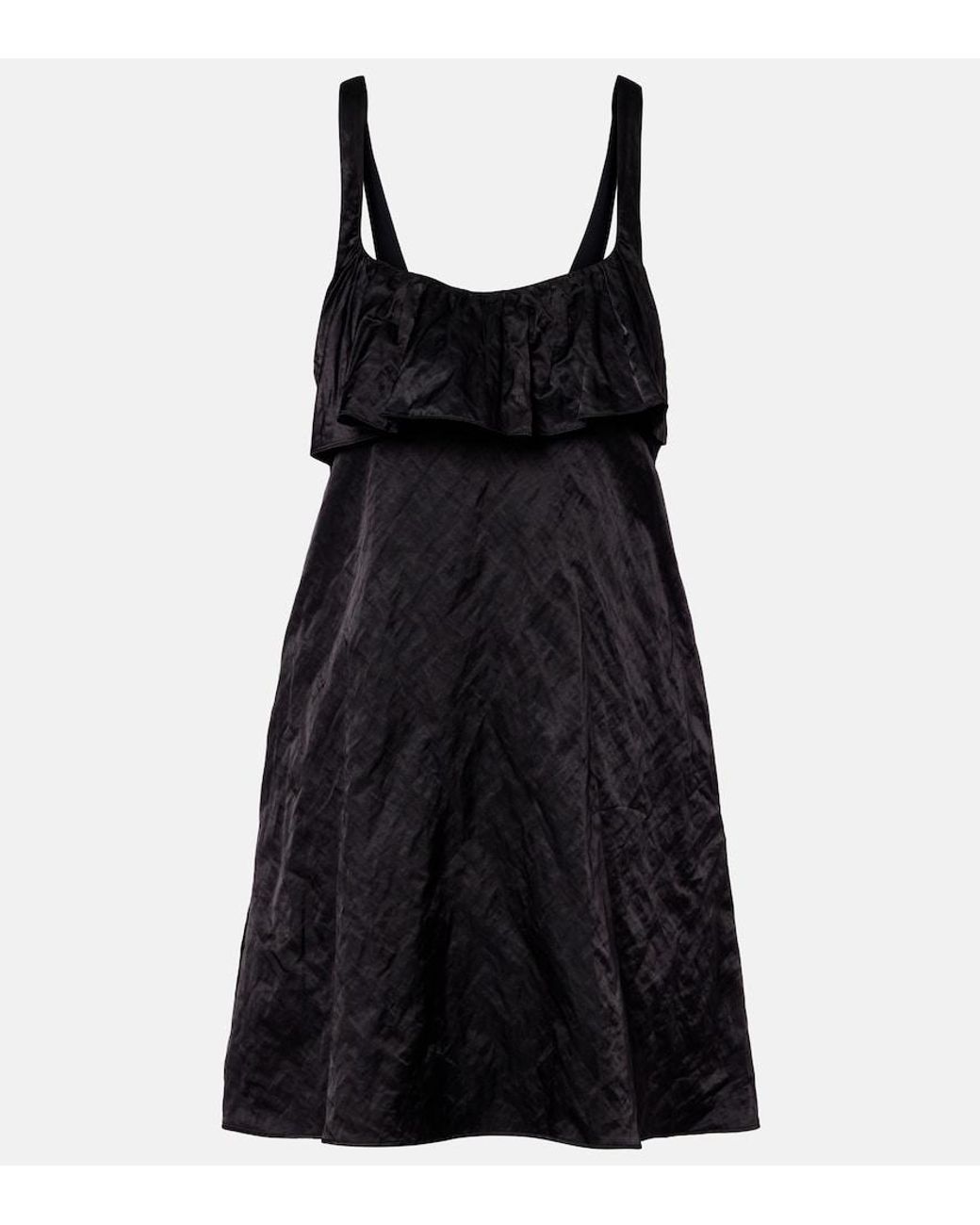 Chloé Black Ruffled Satin Minidress