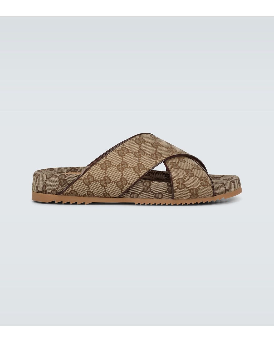 Gucci Sideline GG Canvas Slides in Natural | Lyst