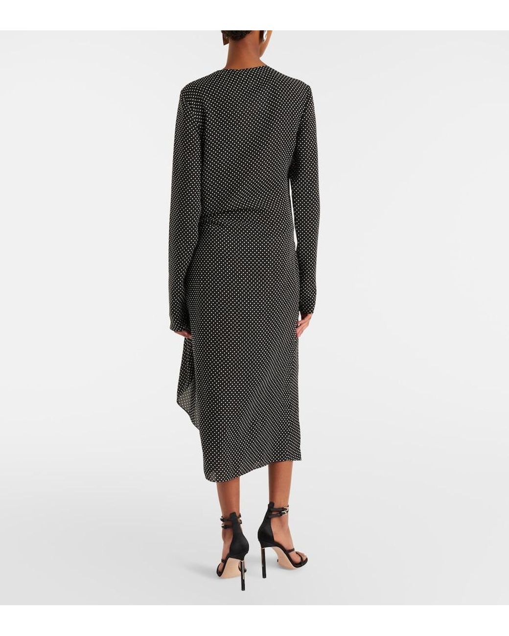 Tom Ford Black Polka-Dot Silk Midi Dress