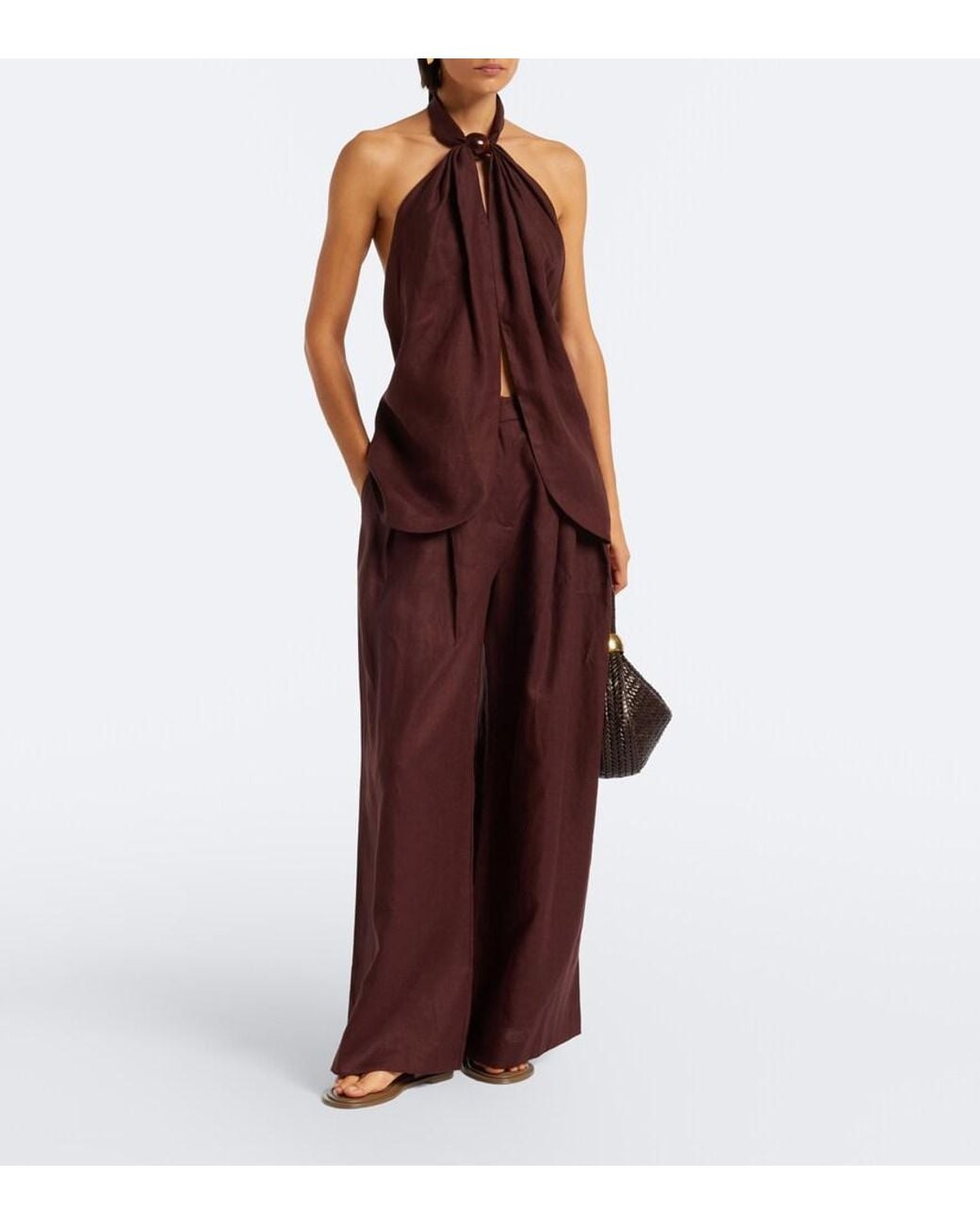 Faithfull The Brand Purple Sofia Linen Wide-Leg Pants