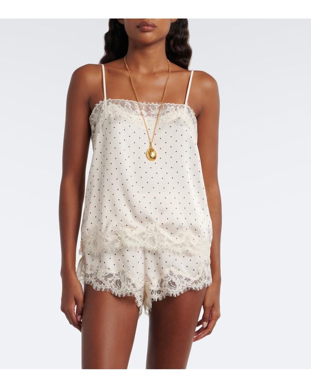 Faithfull The Brand White Marisol Lace-Trimmed Polka-Dot Satin Camisole