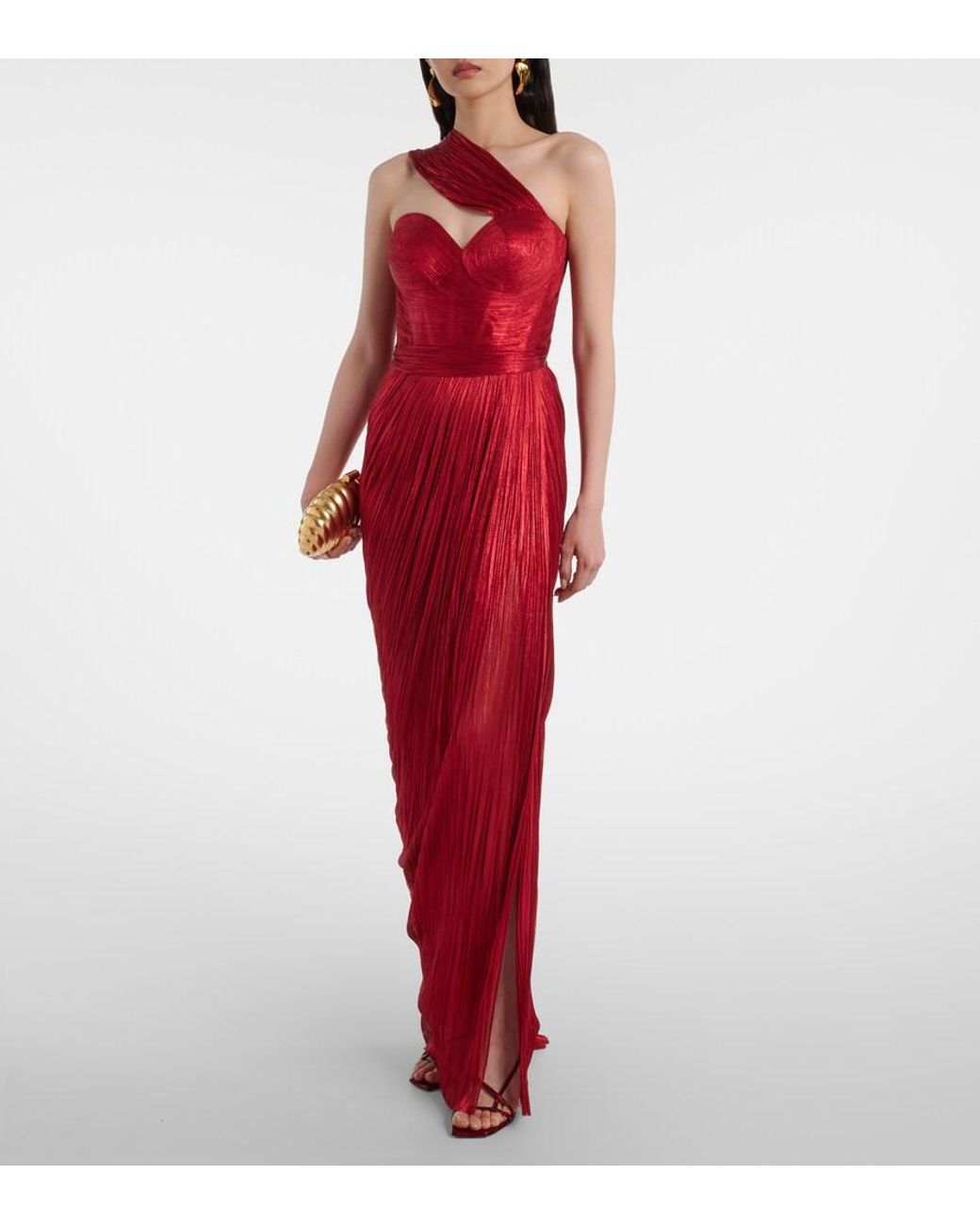 Maria Lucia Hohan Red Claudine Scarf-Detail Silk Mousseline Gown