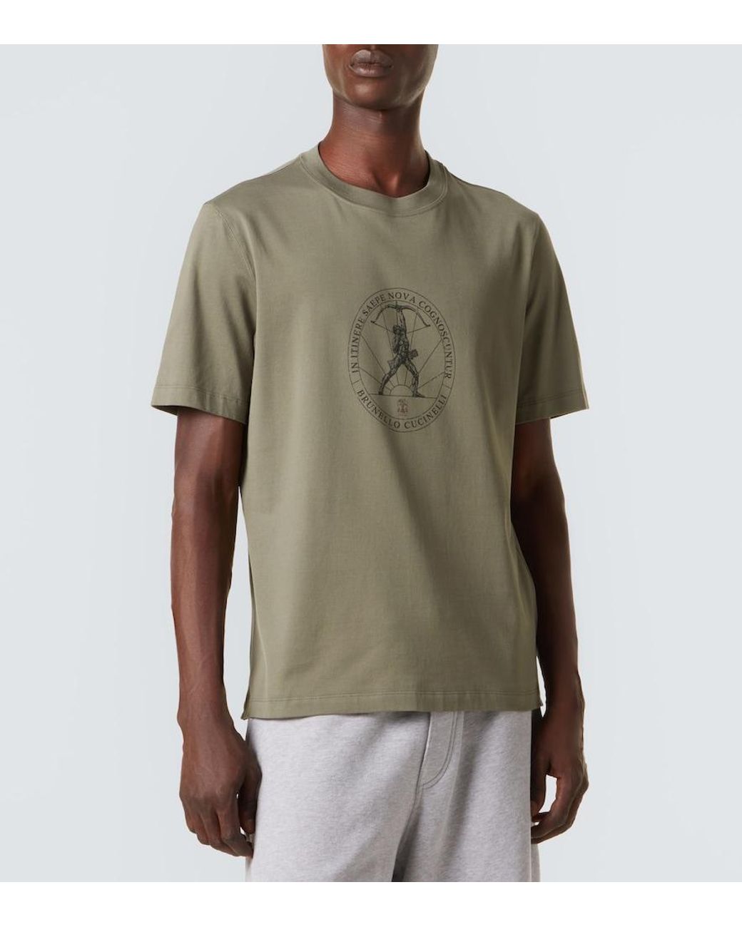 Brunello Cucinelli Green Printed Cotton Jersey T-Shirt for men