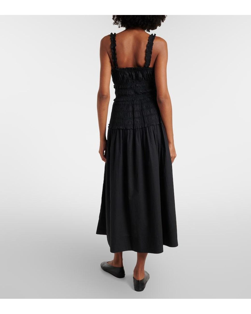 Doen Black Midikleid Marianne Aus Baumwollpopeline