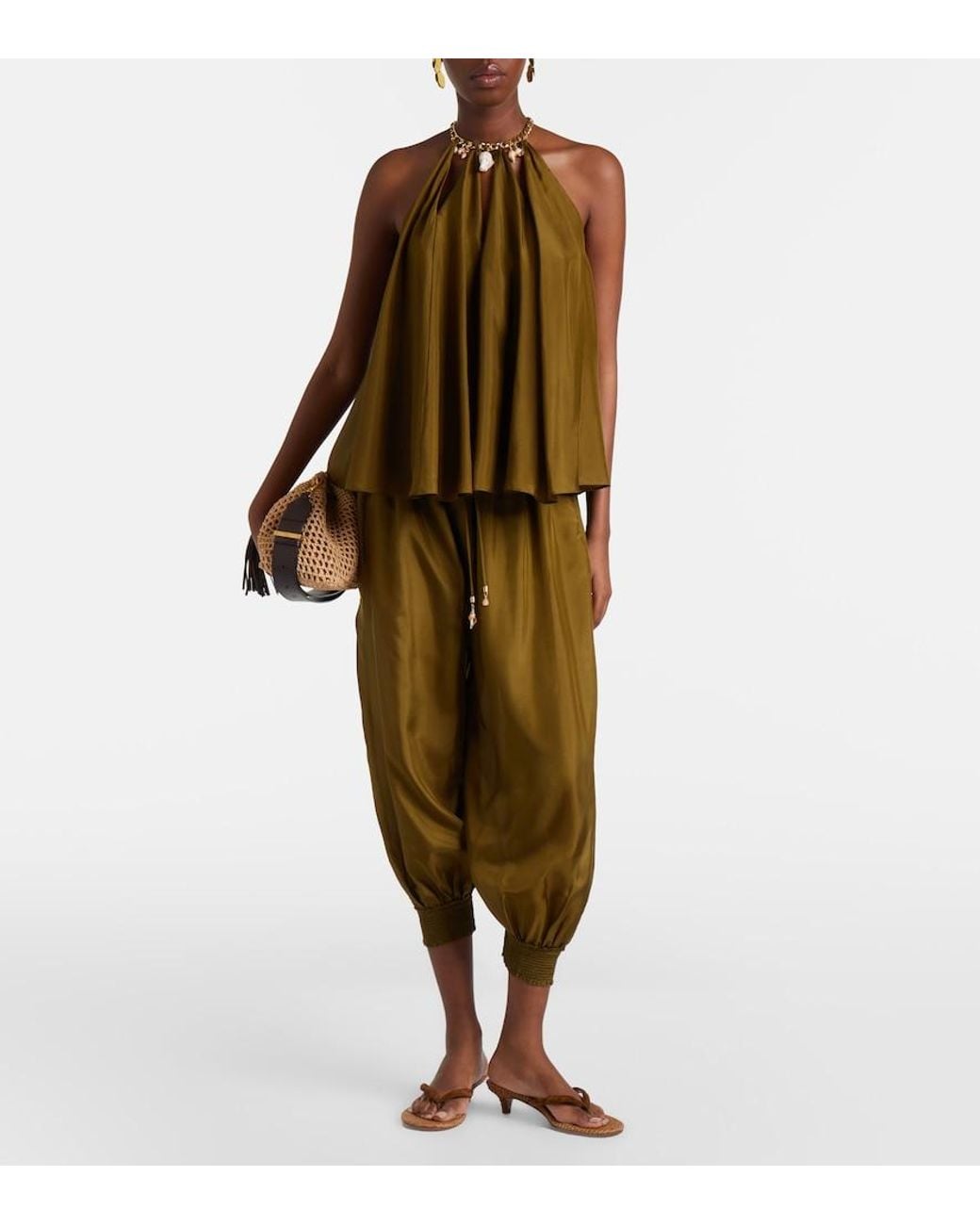 Zimmermann Brown Mahon Embellished Silk Top