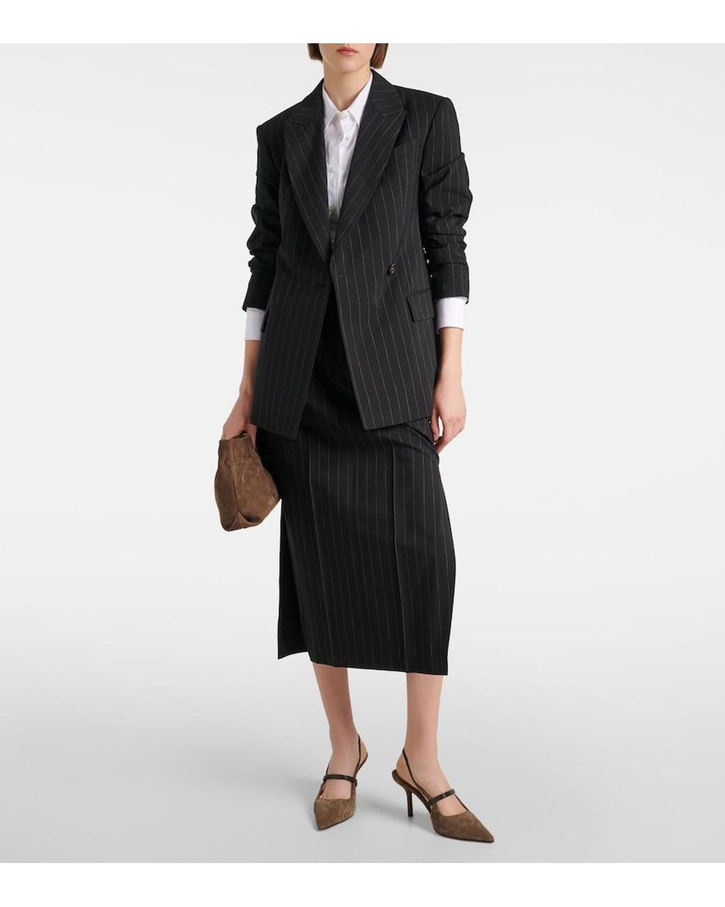 Brunello Cucinelli Black Pinstripe-Pattern Blazer