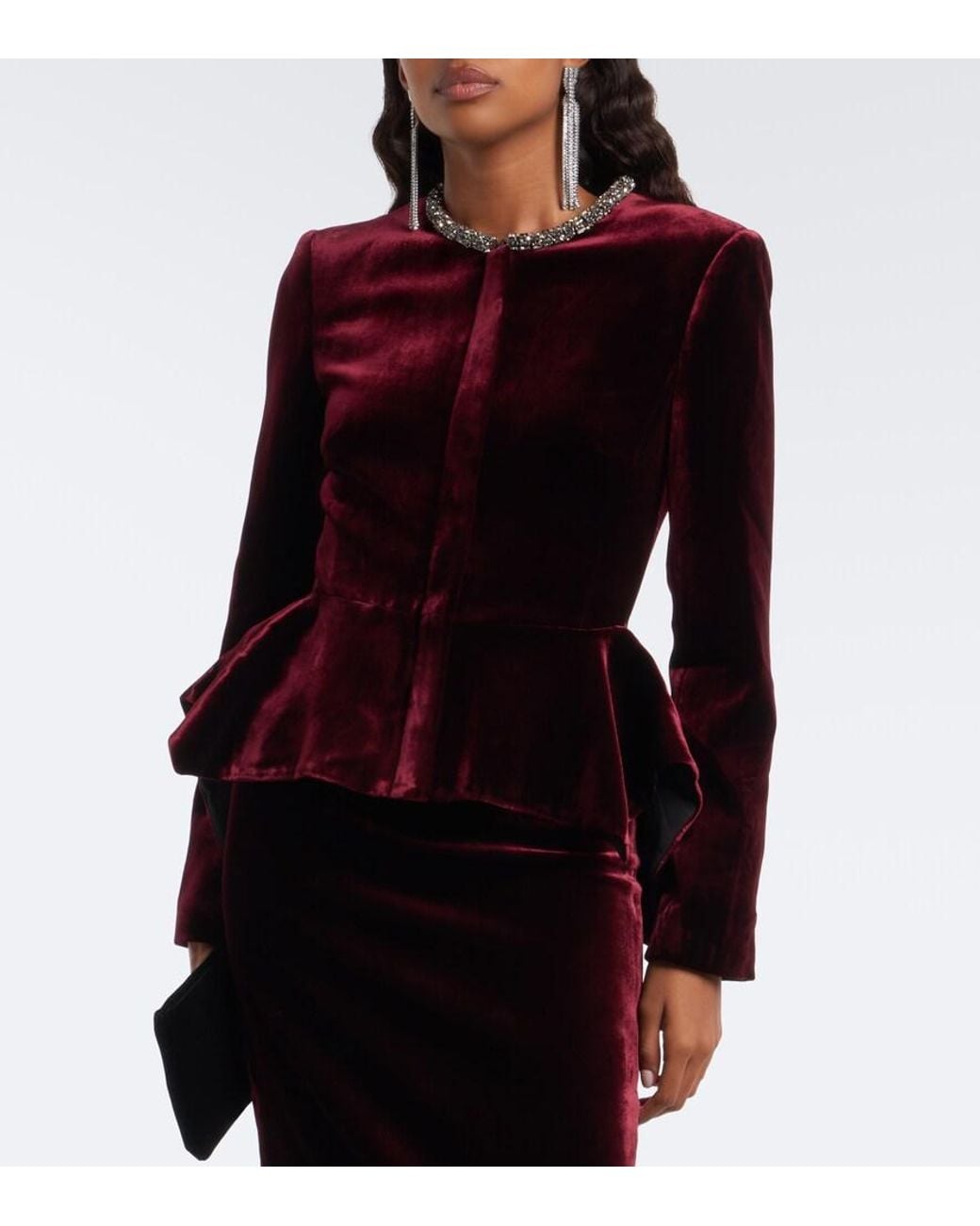 Roland Mouret Black Embellished Peplum Velvet Blazer