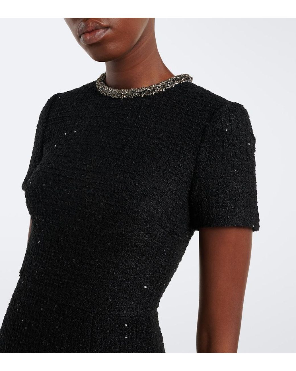 Roland Mouret Black Embellished Boucle Cocktail Dress